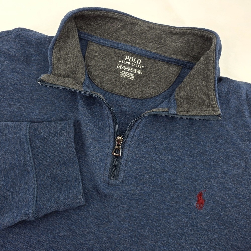 Polo Ralph Lauren‎ Mens XXL Blue Heather Quarter Zip Pullover Sweater Preppy